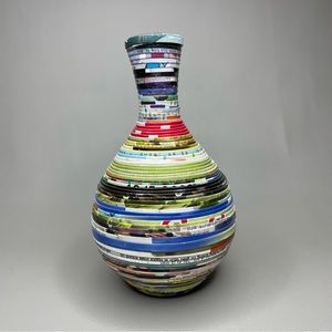 MagazineFolded Paper Over Glass Hand Made Collectible Unique Colorful vase